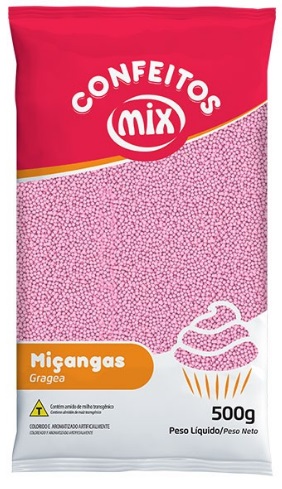 Confeito Miçanga Rosa Mix 500 gramas